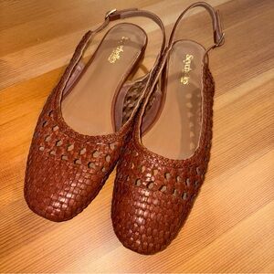 Seychelles Woven Leather Slingback Flats- Avalon Camel Brown Size 10 EUC!